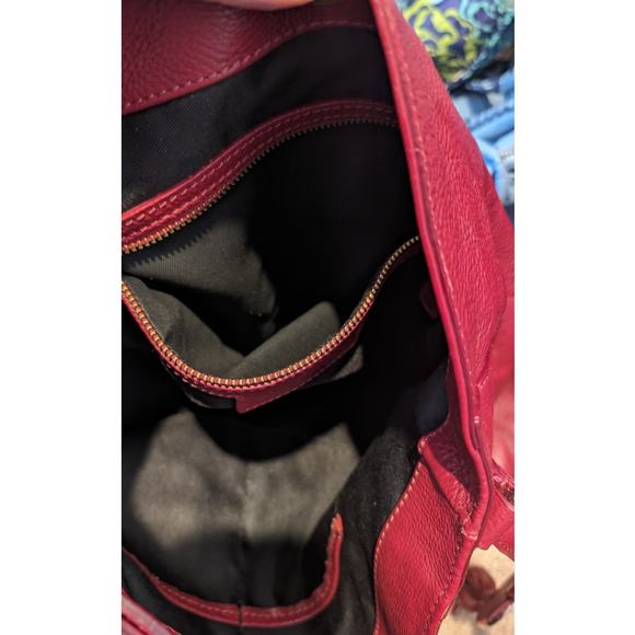 Varriale Dark Red Italian Leather Double Front Gold Zipper Bucket Shoulder Bag - Picture 12 of 15